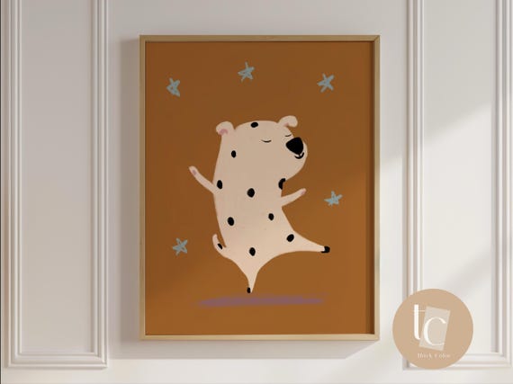 Dalmatian Dog Dancing Nursery Print Whimsical Wall Art Cute Kids Animal Room Decor Modern Minimalist Illustration
