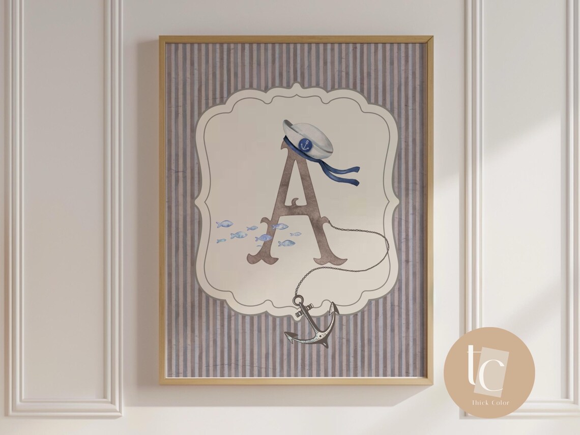Az Baby Initial Wall Art Alphabet Nursery Prints Personalized Letter For Kids Room Gender Neutral Decor Nautical