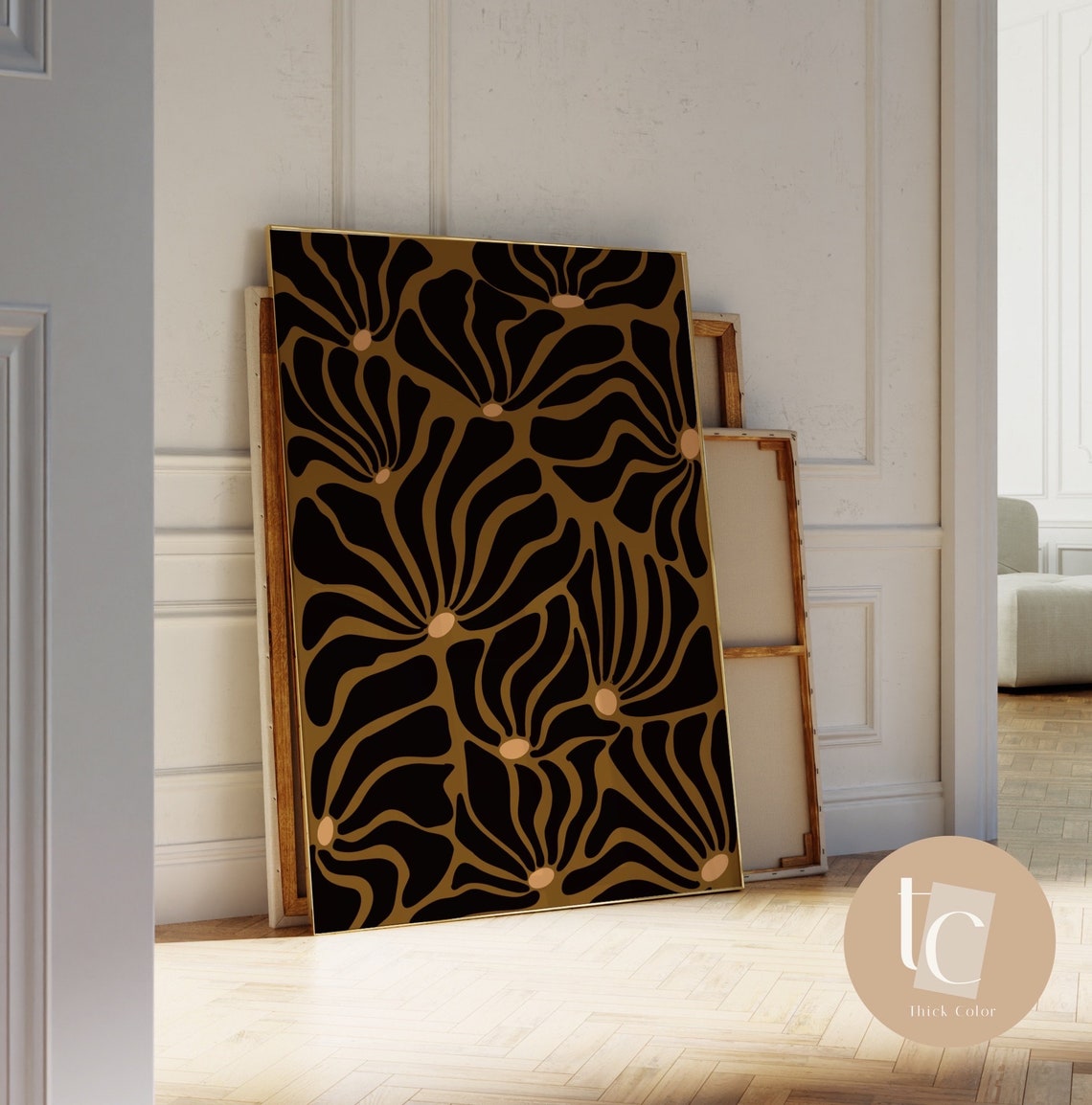 Black And Gold Retro Floral Pattern Luxe Botanical Statement Poster