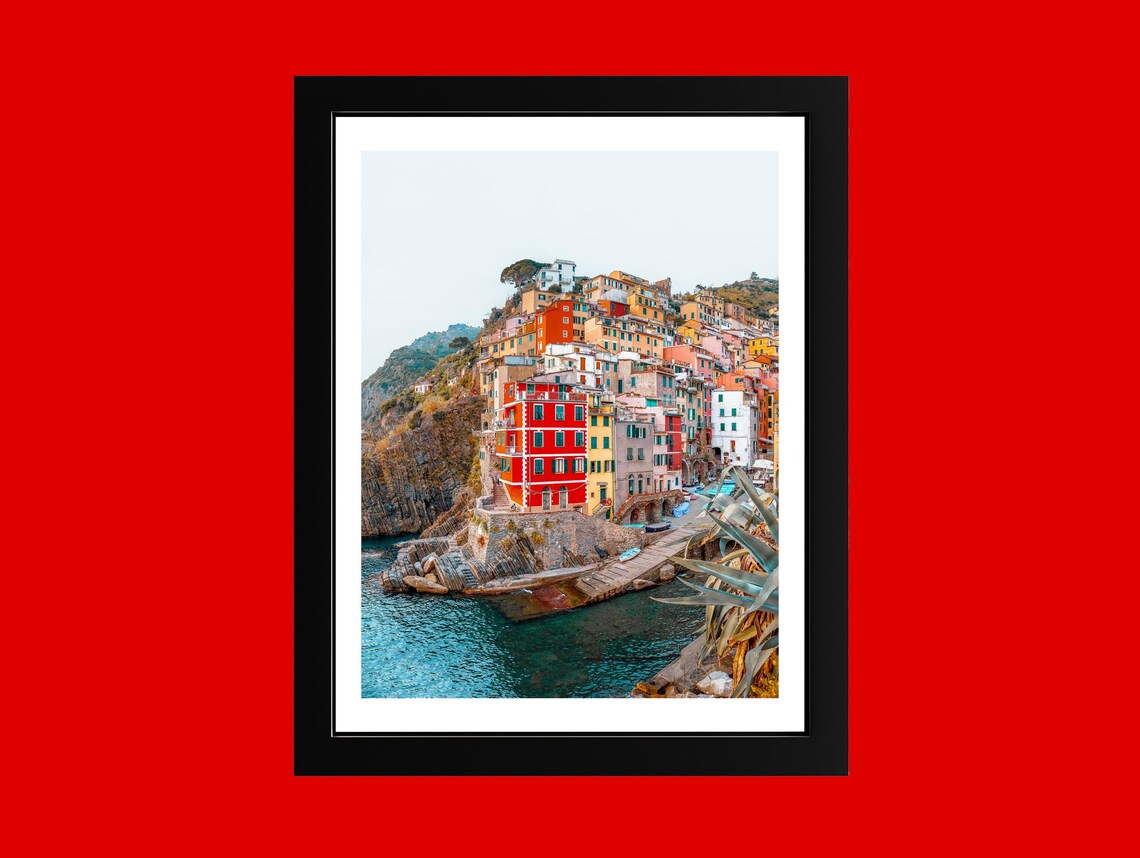 Cinque Terre Riomaggiore Poster Colorful Cliff Village Italy Coast Art