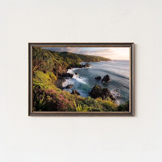 Maui Coastline Road To Hana Sunset Ocean Cliffs Hawaii Photo Poster