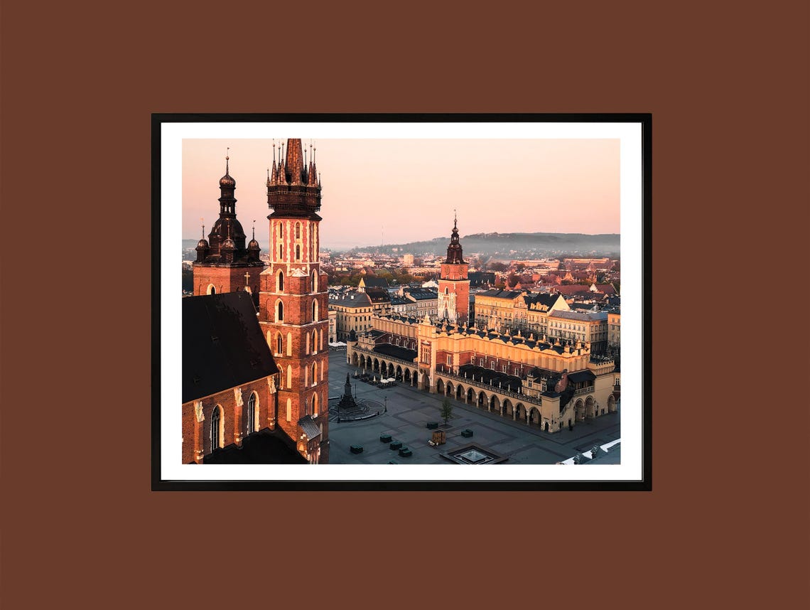 Krakow Poland Sunrise Old Town Square Architecture Poster Artwork