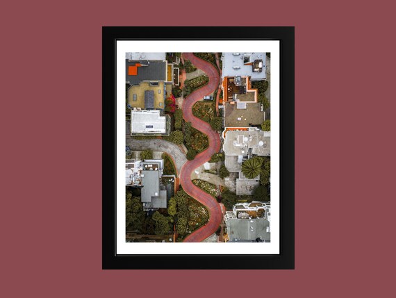 San Francisco Lombard Street Winding Road Aerial Drone View City Poster