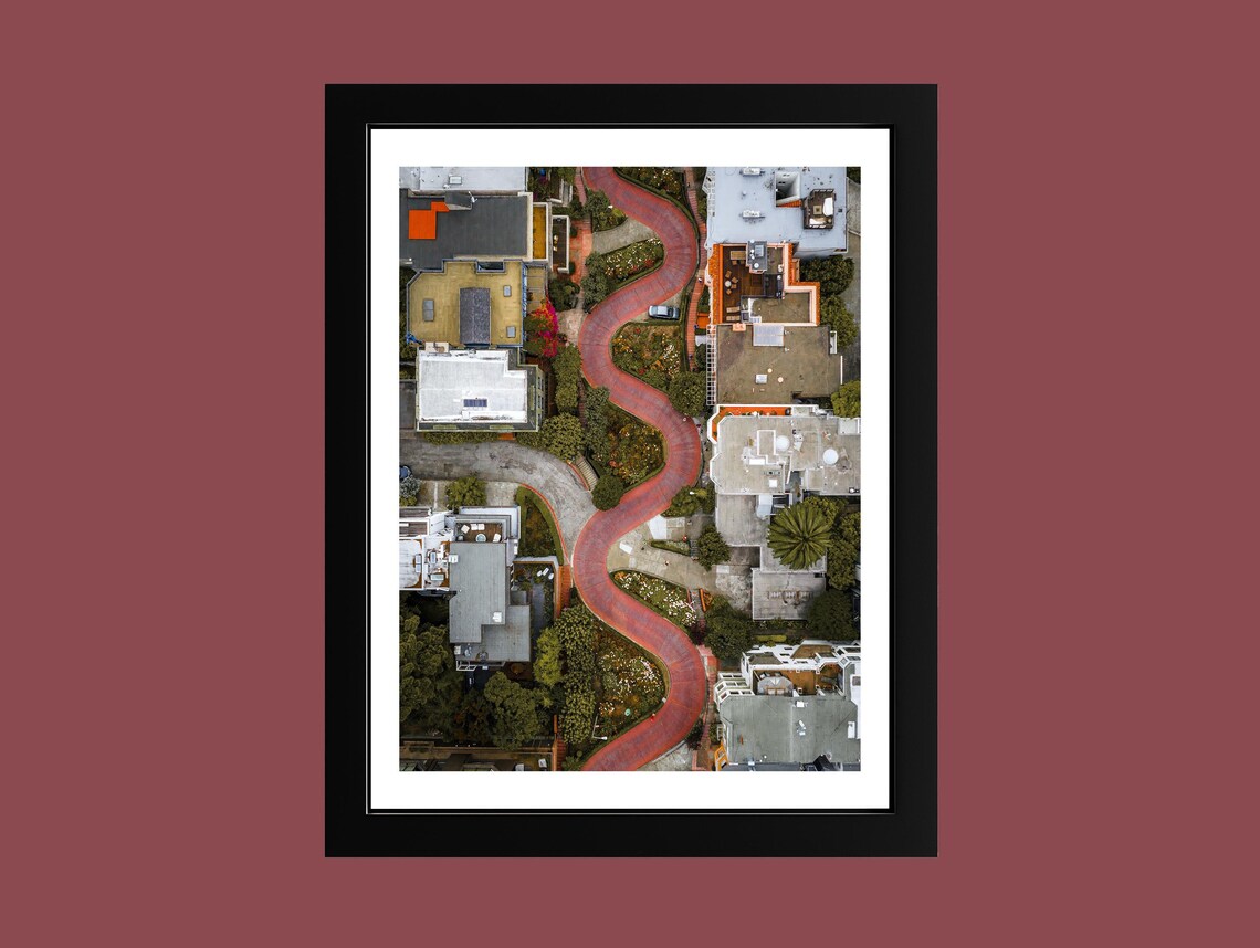 San Francisco Lombard Street Winding Road Aerial Drone View City Poster