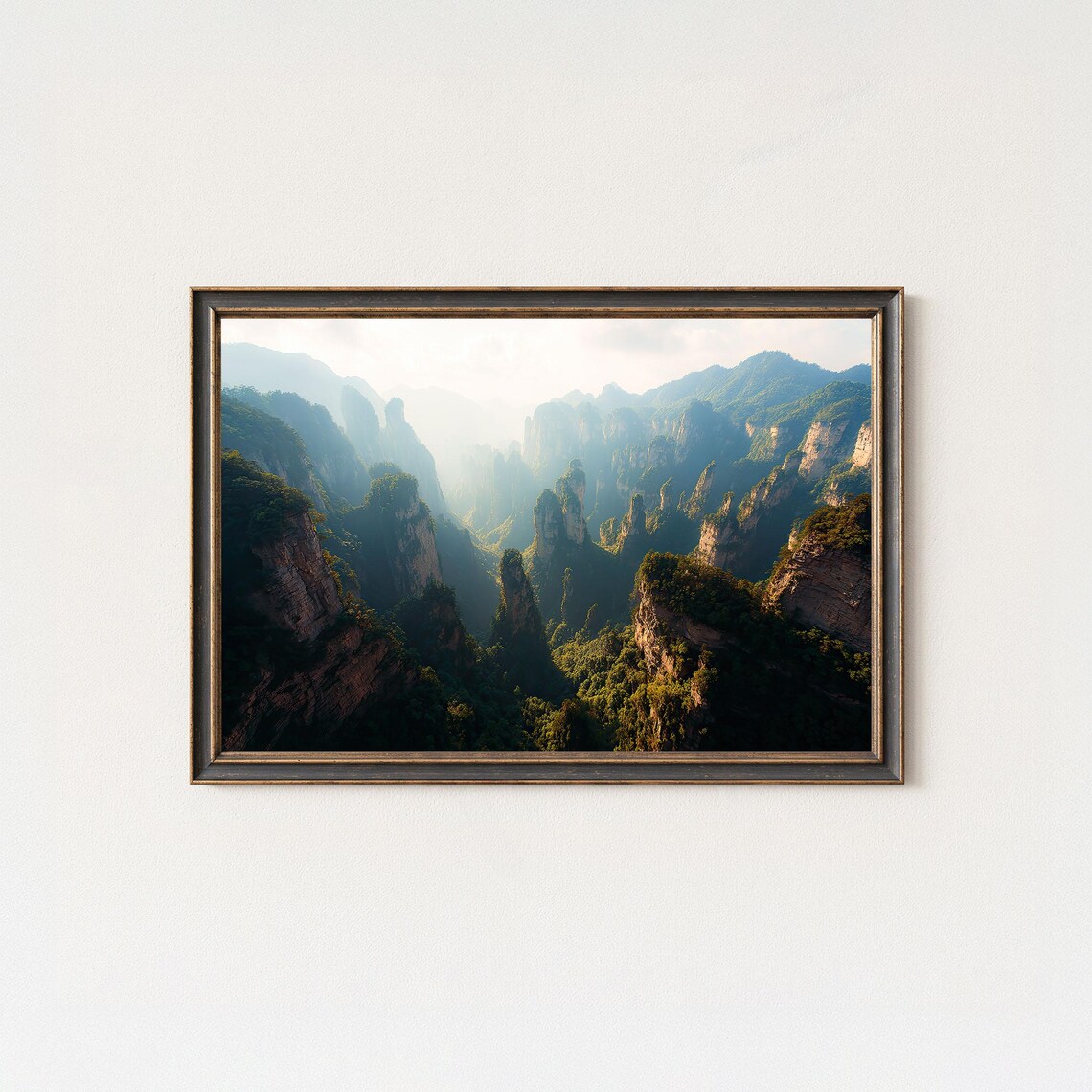 Misty Zhangjiajie Sandstone Pillars Forest Peaks Photography Poster