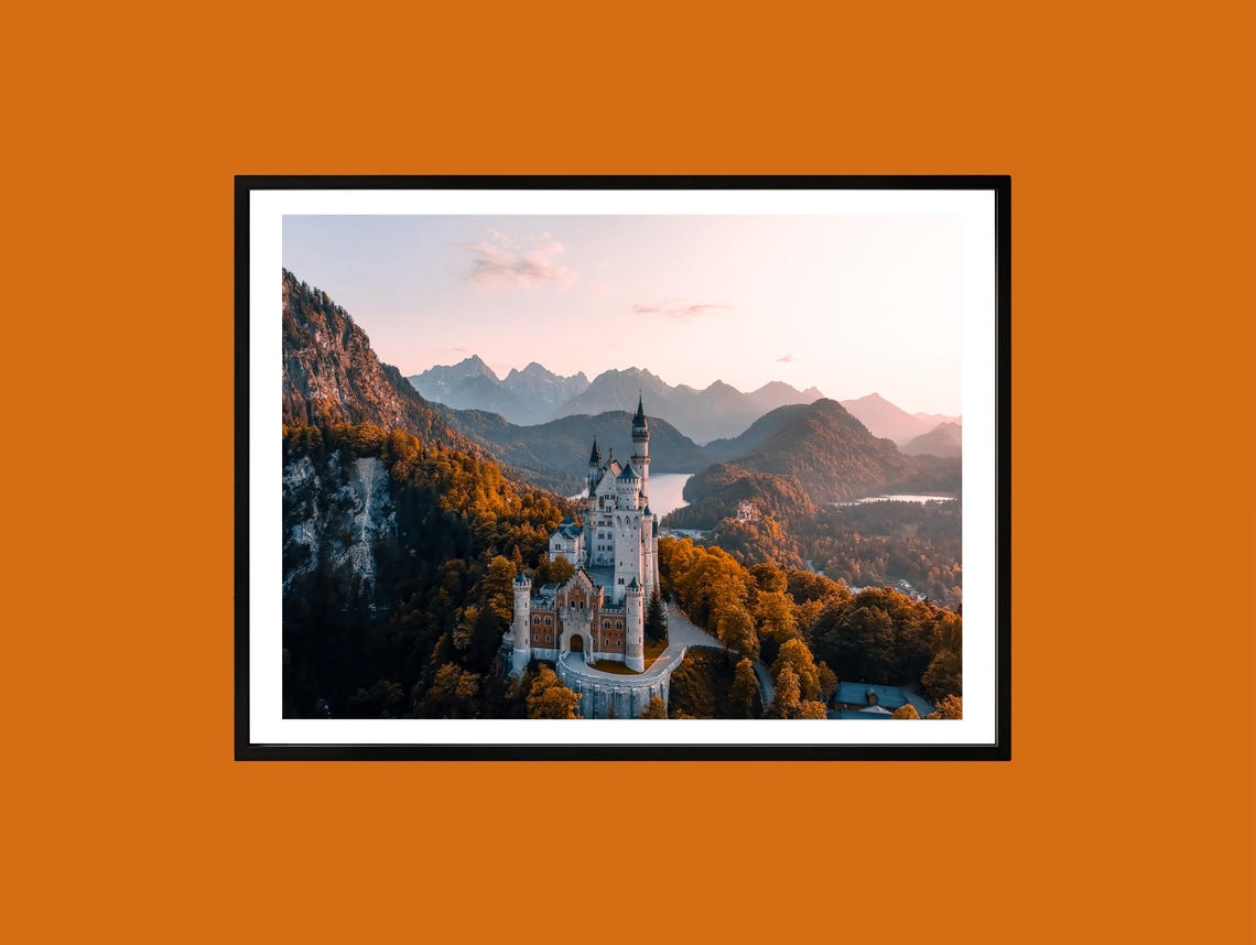Neuschwanstein Castle Bavaria Autumn Aerial Fairytale Art Poster