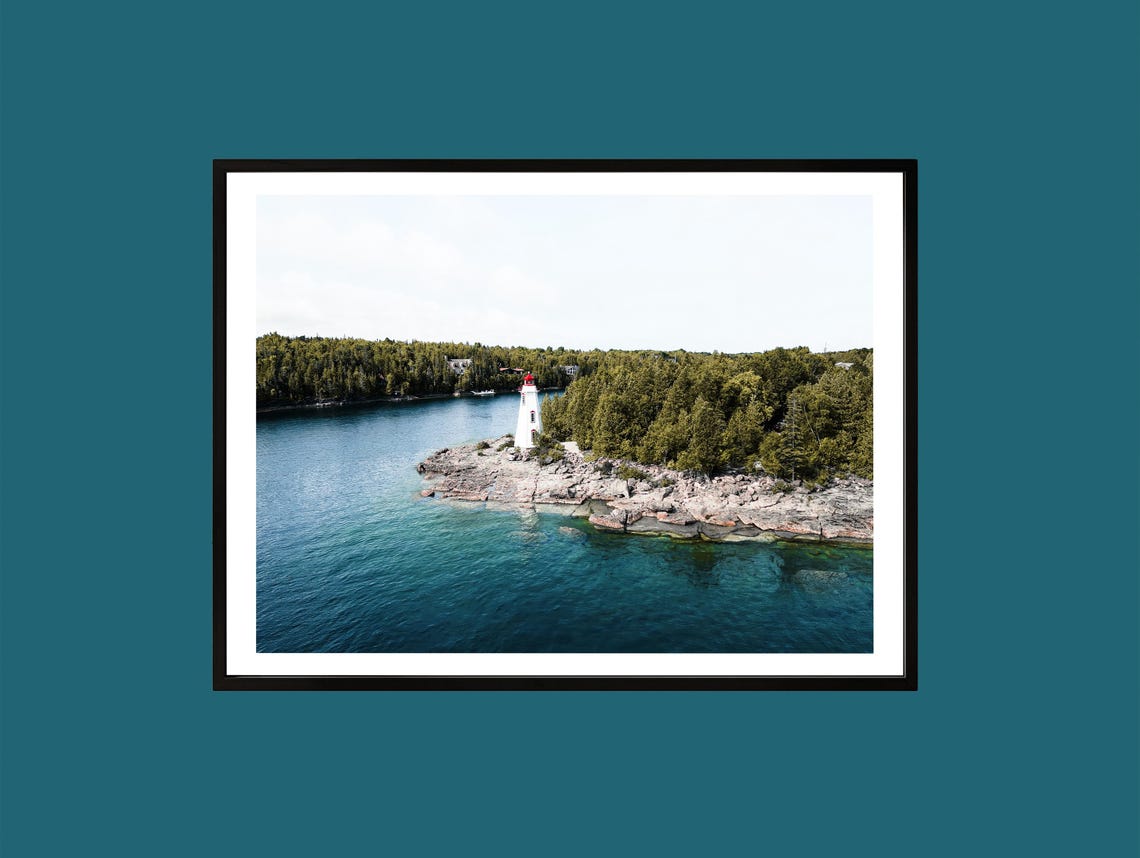 Lake Huron Lighthouse Canada Aerial Coastal Photography Poster