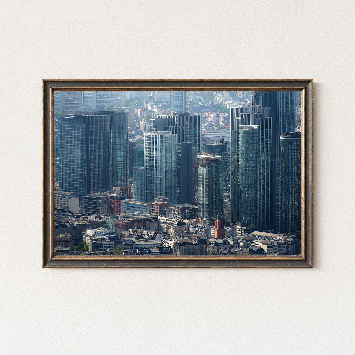 Frankfurt Financial District Glass Skyline Aerial View City Poster