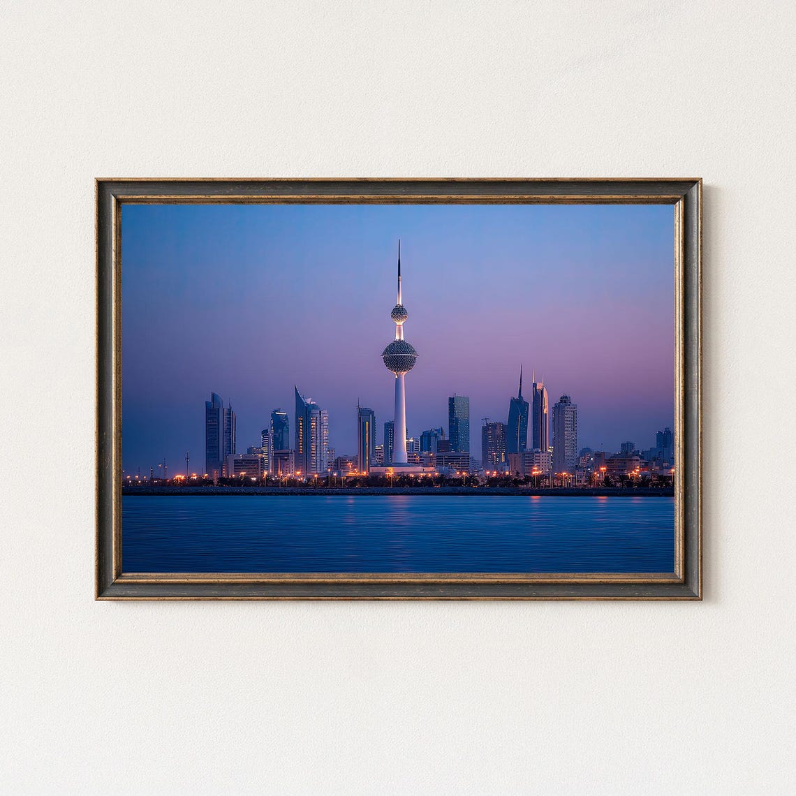Kuwait Towers Skyline at Dusk Waterfront City Lights Photo Poster