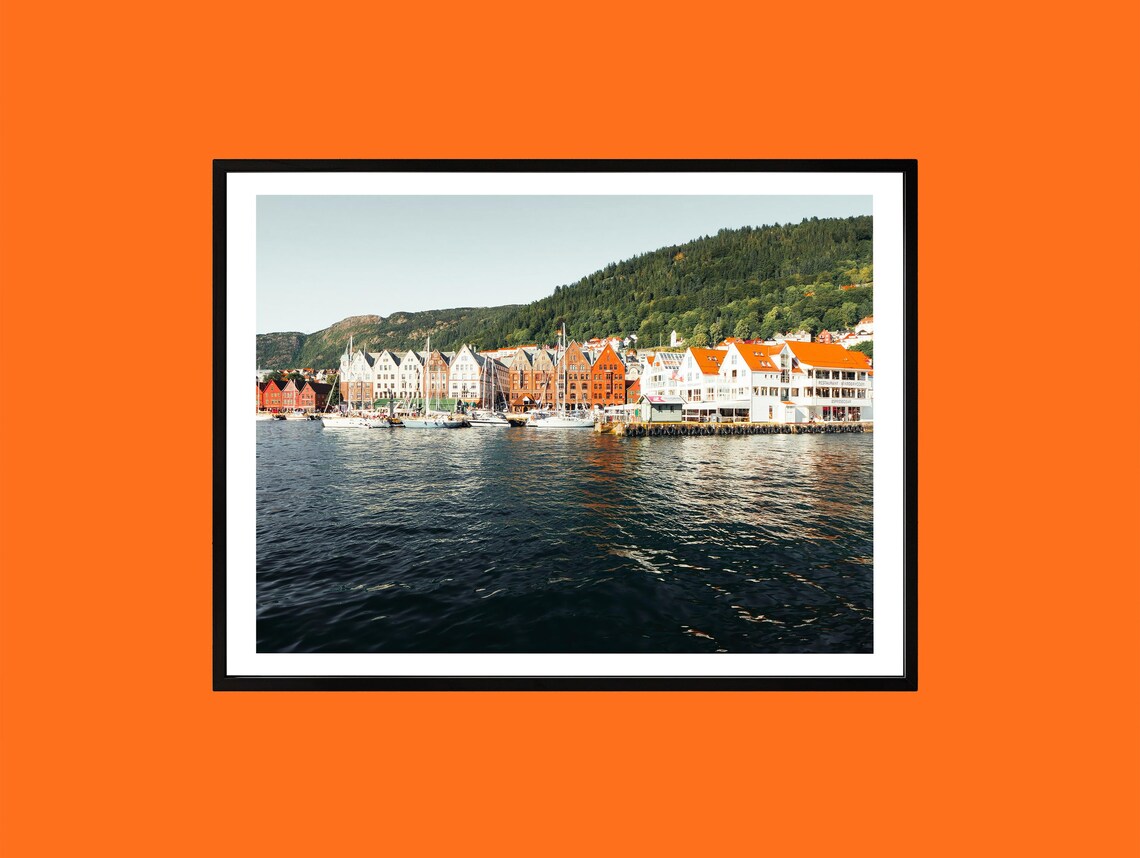 Bergen Norway Bryggen Harbor Colorful Waterfront Photo Poster