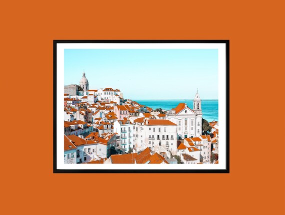 Alfama Lisbon Portugal Rooftops Terracotta Cityscape Art Poster