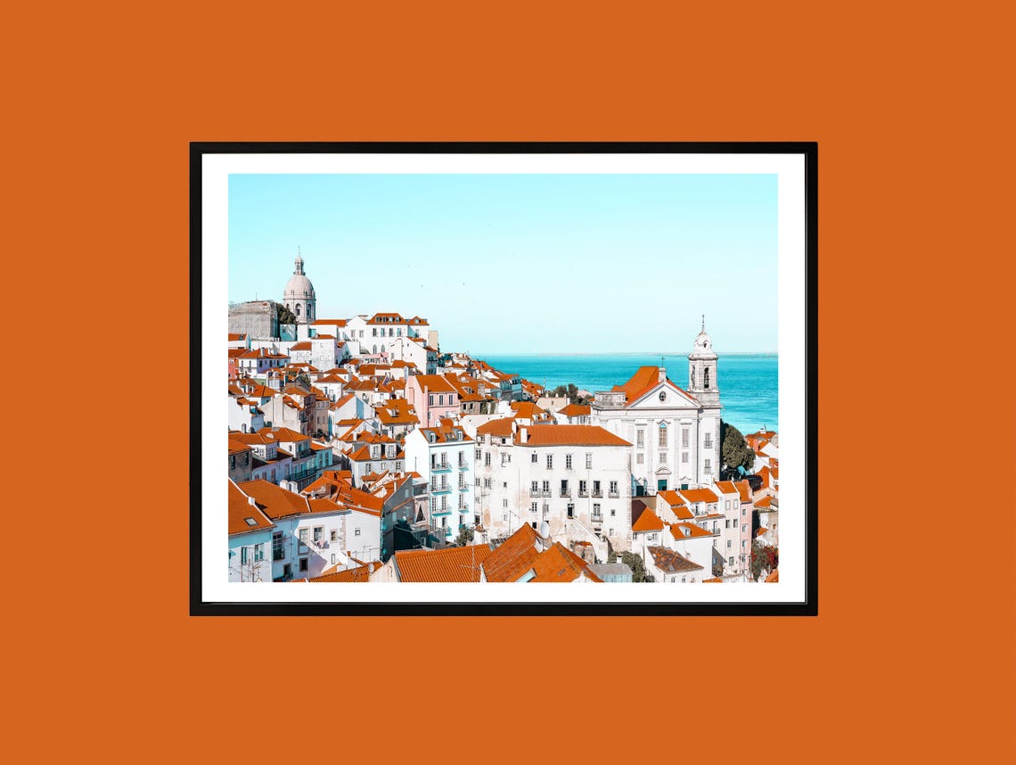 Alfama Lisbon Portugal Rooftops Terracotta Cityscape Art Poster