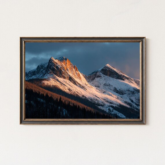 Snowy Mountain Peaks at Sunrise with Golden Alpine Glow Poster