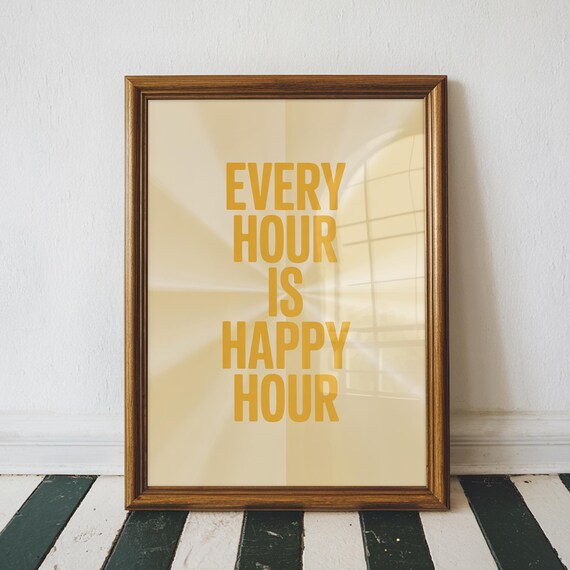 Every Hour Is Happy Hour Gold Typography Fun Bar Decor Poster