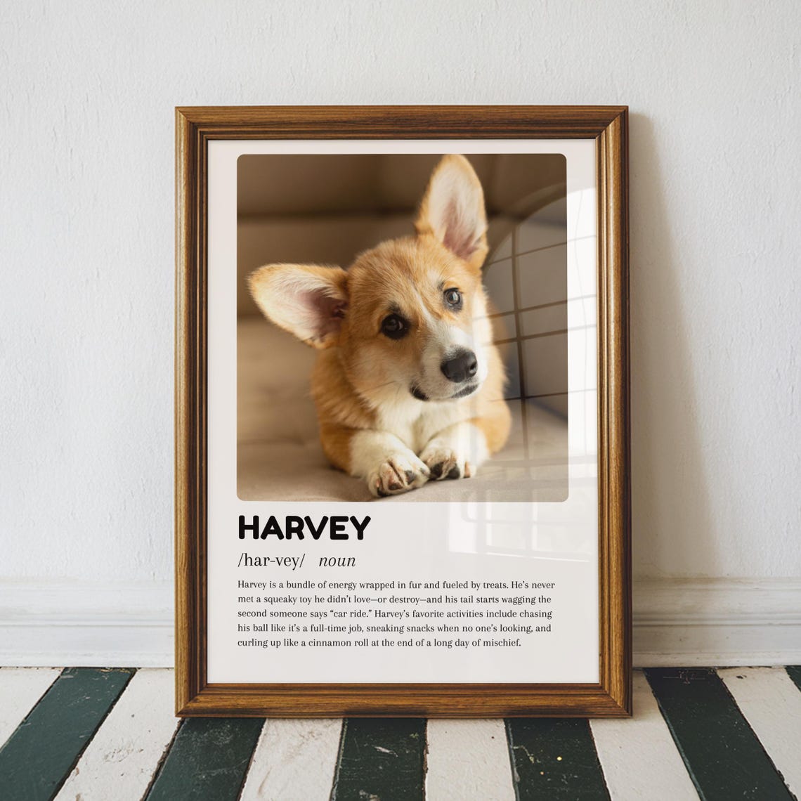 Harvey Corgi Puppy Photo Personalized Dog Bio Definition Wall Art