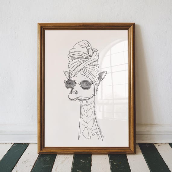 Giraffe Bathroom Wall Art With Towel Wrap Retro Print Trendy Decor New Home Gifts Animal