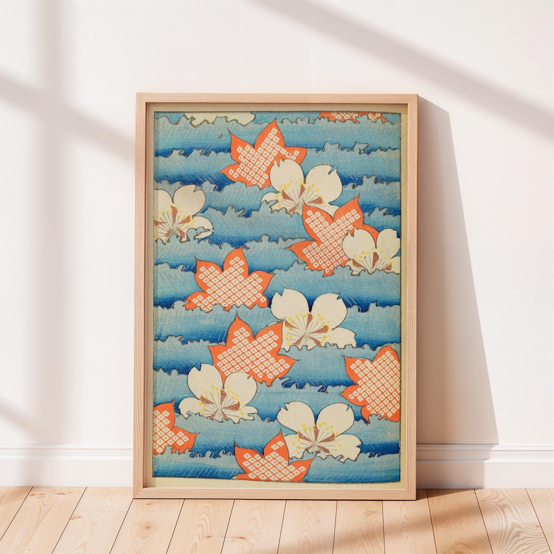Cherry Blossoms On Blue Water Waves Japanese Shinbijutsukai Art Print