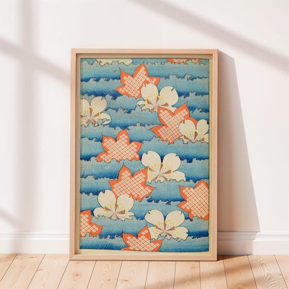 Cherry Blossoms On Water Japanese Wall Art Print Shinbijutsukai Abstract Home Decor Housewarming Gift