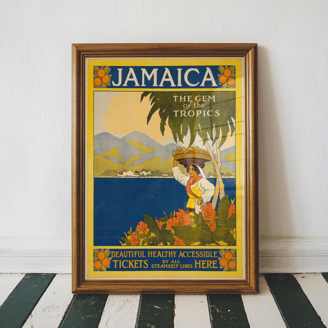 Jamaica The Gem of the Tropics Vintage Caribbean Travel Poster Art