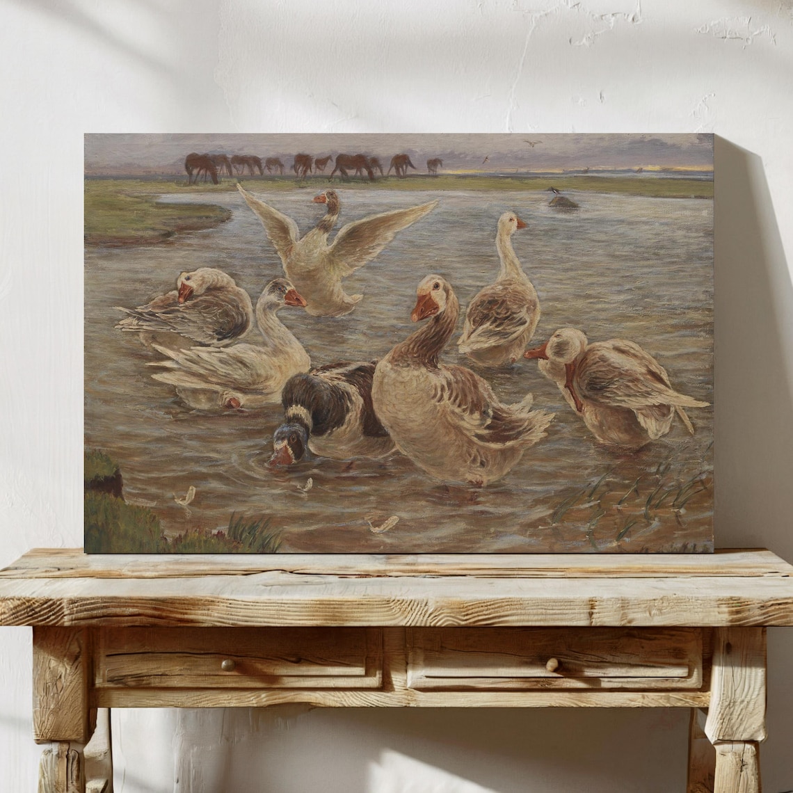 Geese In The Water Extra Large Wall Art Funny Farmhouse Decor Vintage Coastal Canvas