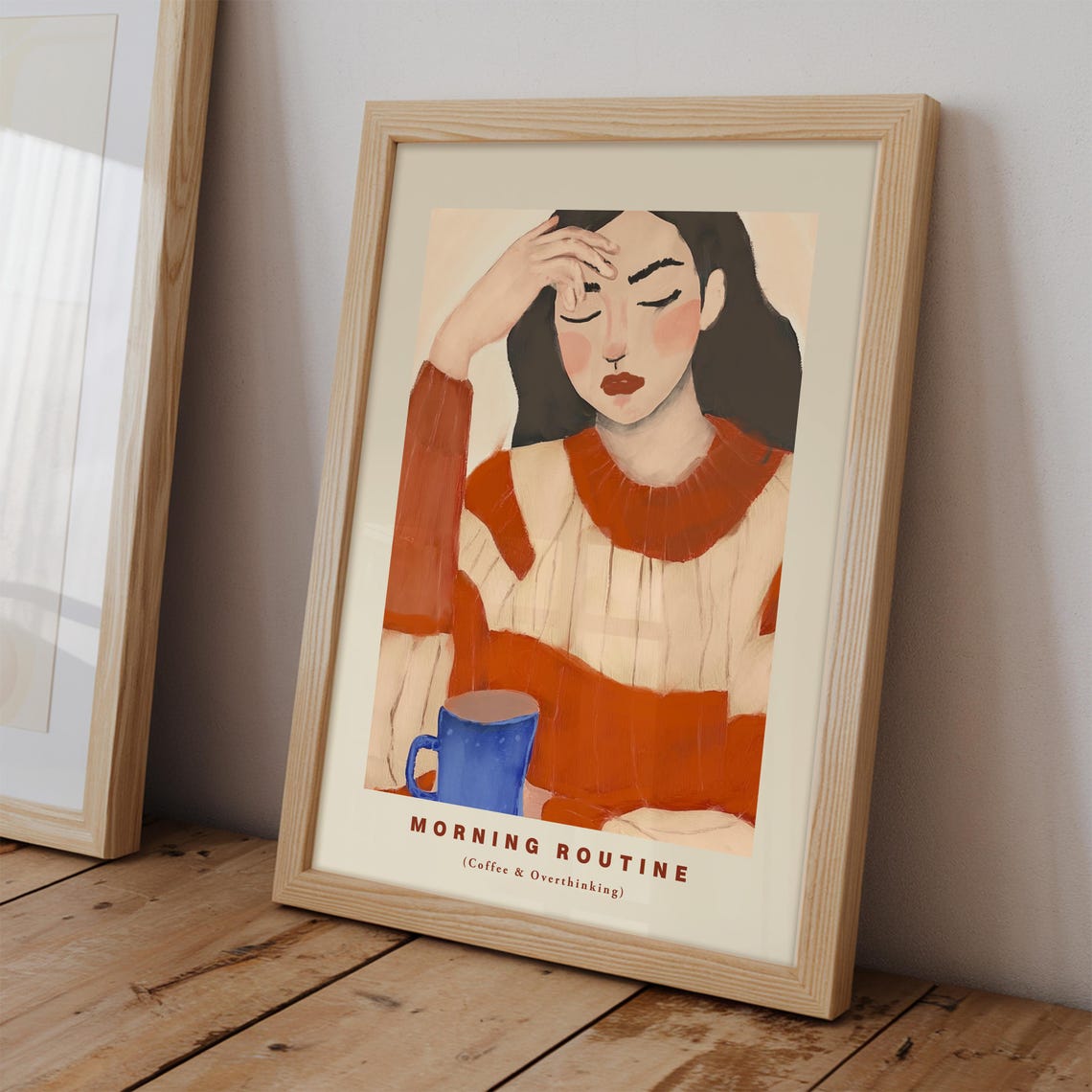 Morning Routine Coffee and Overthinking Funny Art Poster Gift