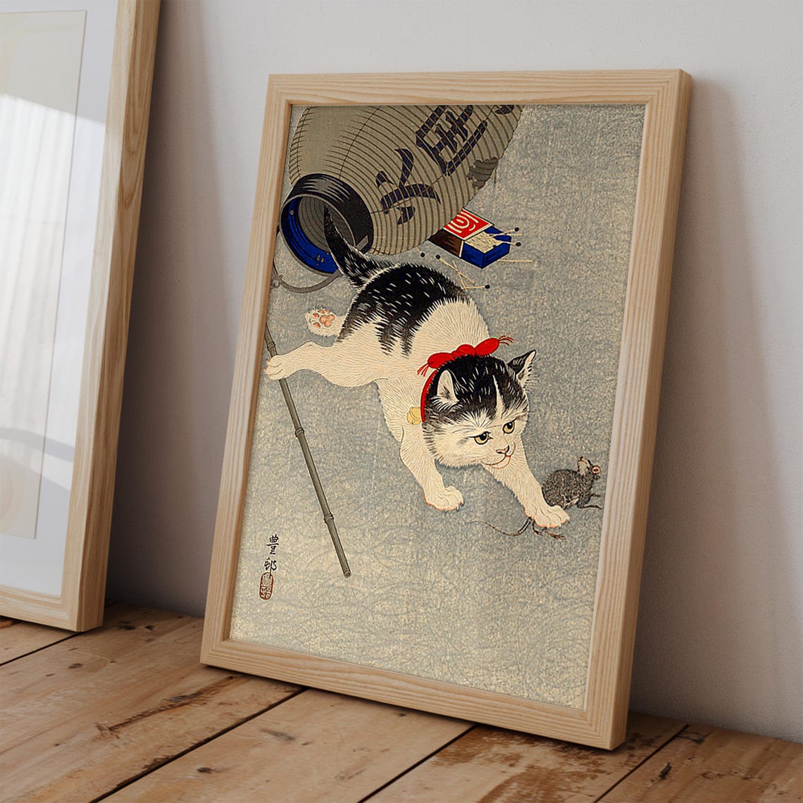 Ohara Koson Cat Catching Mouse Lantern Japanese Woodblock Poster