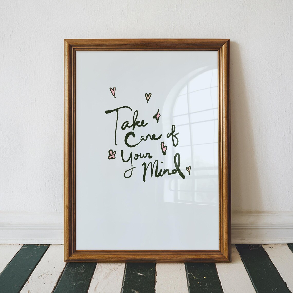 Take Care of Your Mind Sweet Hand Lettered Self Care Quote Poster