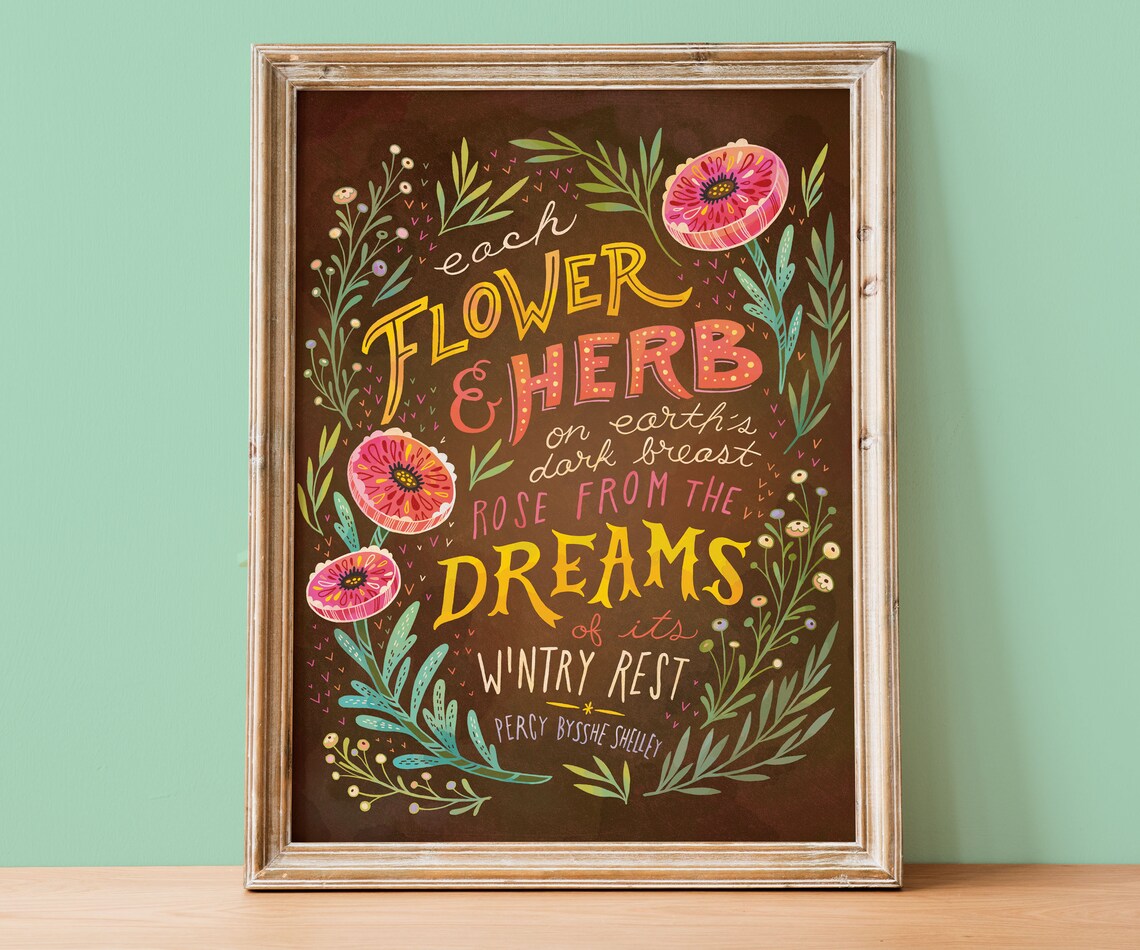 Garden Quote Print, Hand Lettered Botanical Art Print