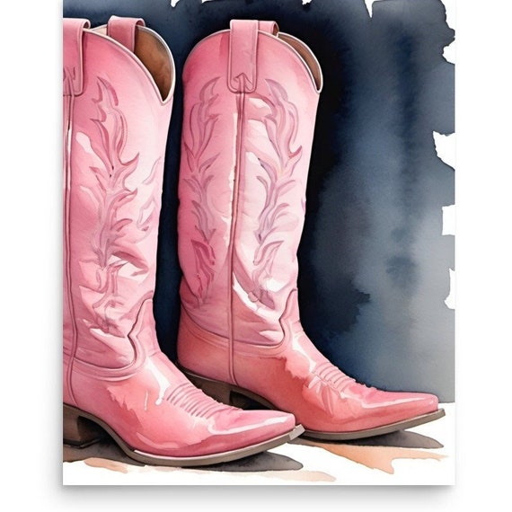 Cowgirl Pink Boots Painting Cowgirl Boots Watercolor Art Print Pink Boots Wall Art Western Cowboy Art Poster Female Pink Boots Art