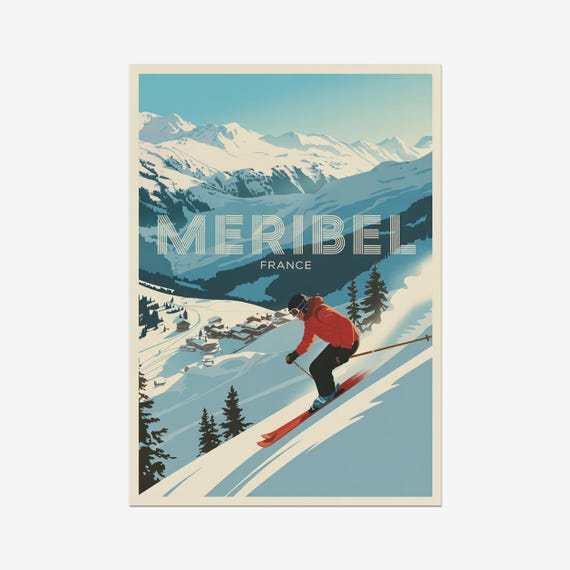 Meribel Vintage Travel Poster Skiing French Alps