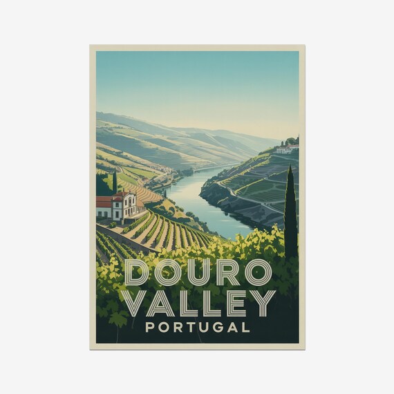 Douro Valley Portugal River Terraced Vineyards Vintage Travel Poster