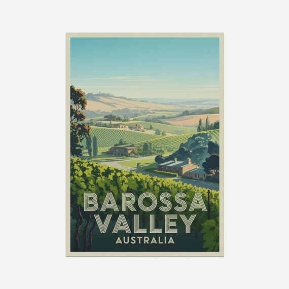 Barossa Valley Australia Vineyard Hills Vintage Travel Poster
