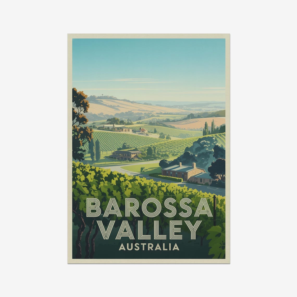 Barossa Valley Australia Vineyard Hills Vintage Travel Poster
