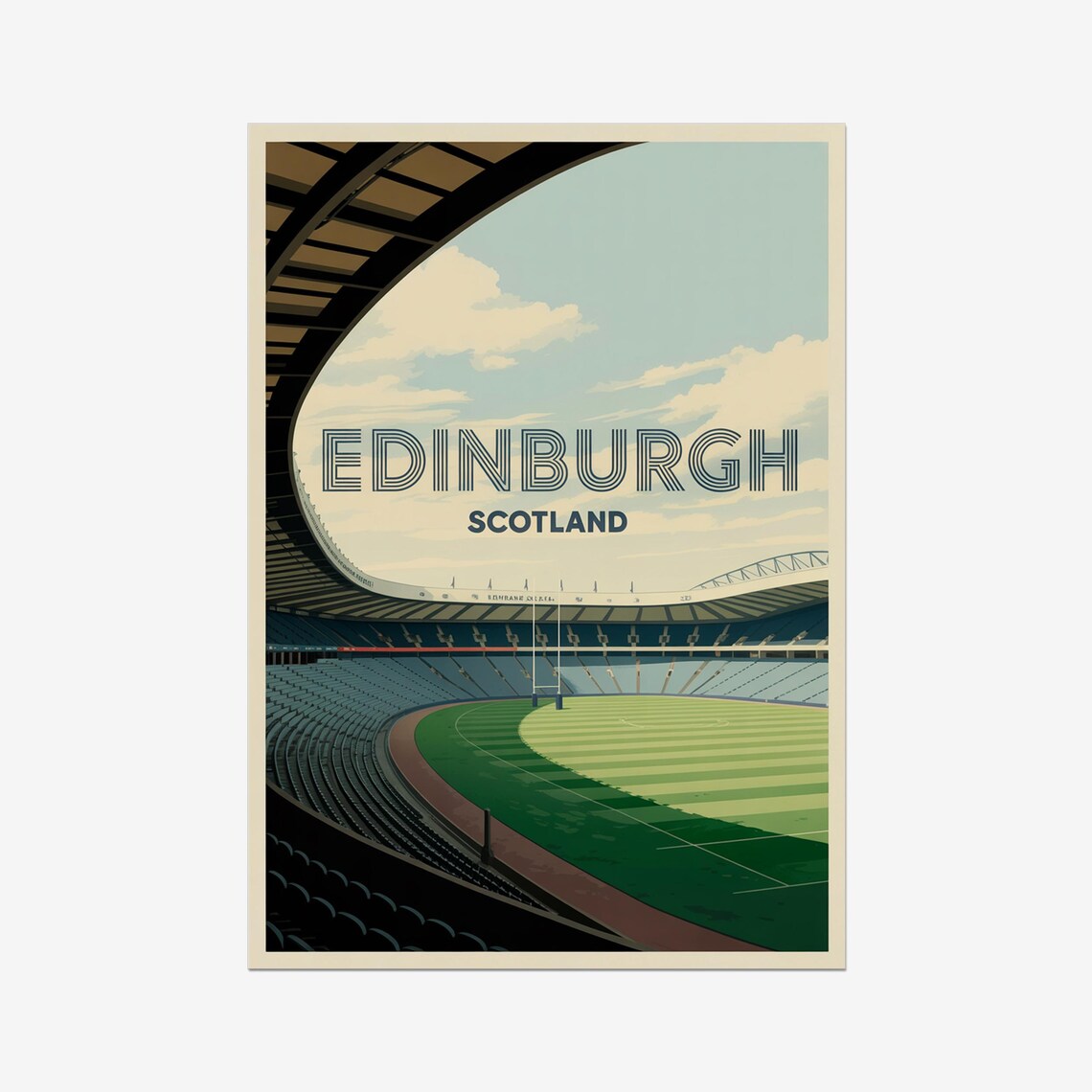Edinburgh Scotland Rugby Stadium Vintage Style Sports Poster