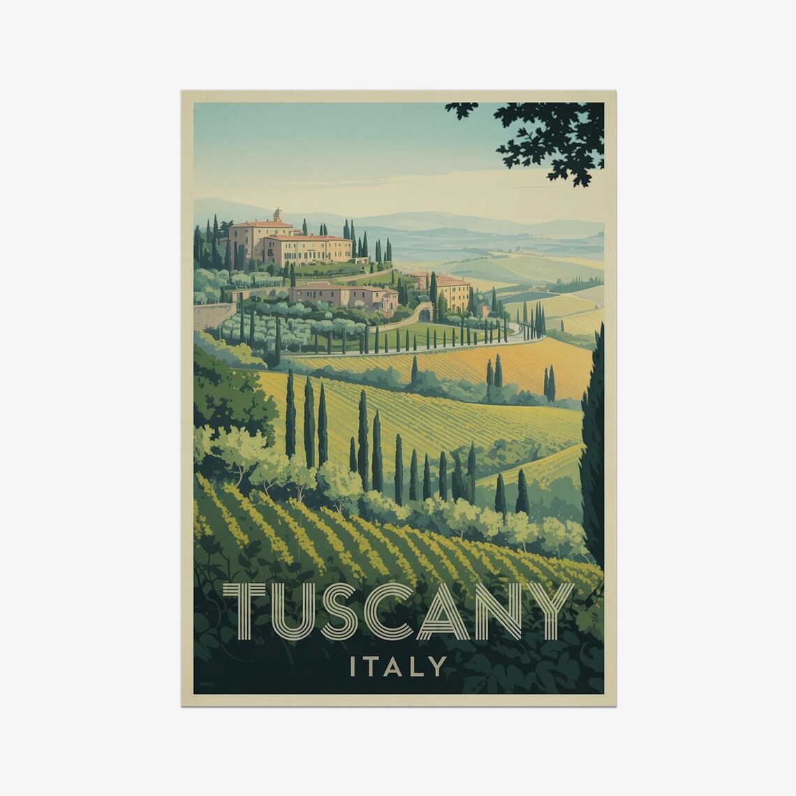 Tuscany Italy Cypress Hills Villa Vineyards Vintage Wine Poster