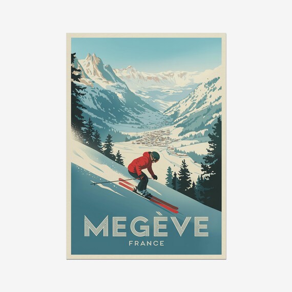 Megeve France Retro Ski Resort Slope Vintage Alpine Travel Poster
