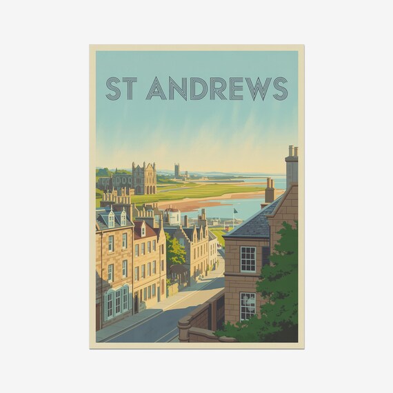 St Andrews Vintage Travel Poster, UK Travel Poster
