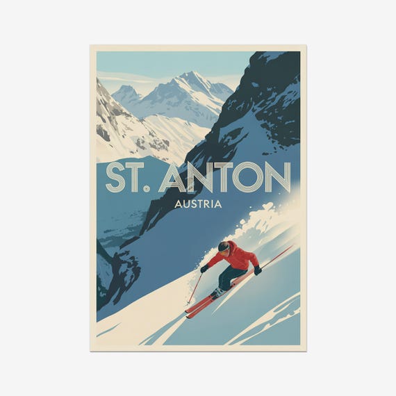 St Anton Vintage Travel Poster Skiing Austrian Alps