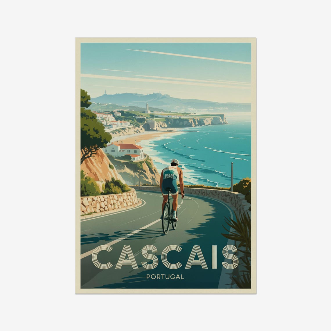 Cascais Portugal Coastal Climb Cyclist Vintage Triathlon Poster