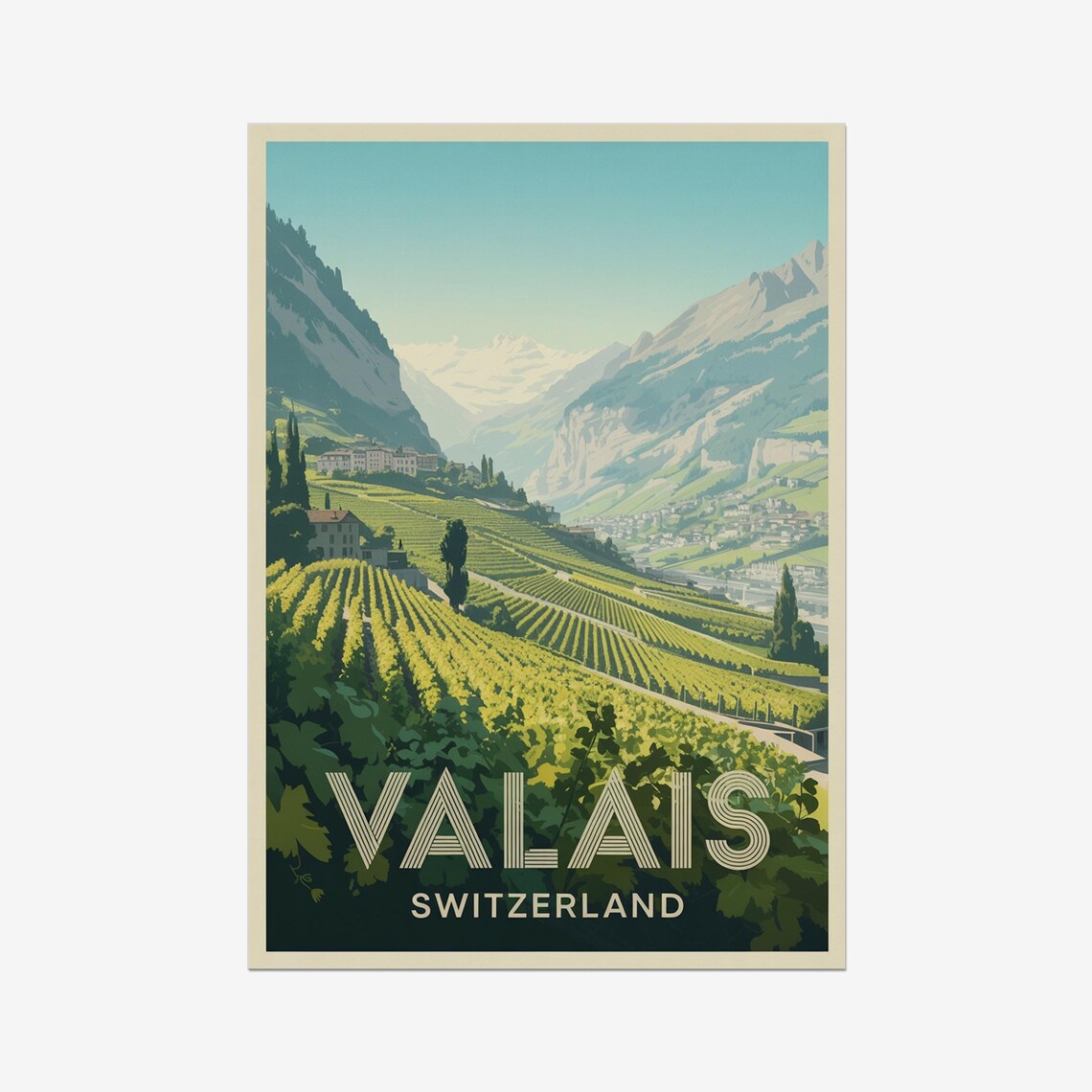 Valais Vineyard Vintage Travel Poster Print