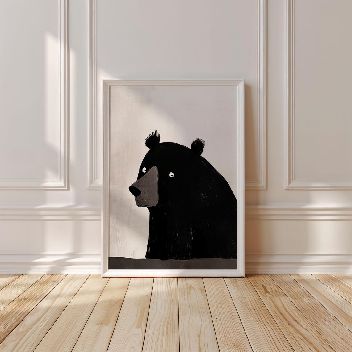Minimalist Black Ink Bear in Profile Scandinavian Style Nursery Poster