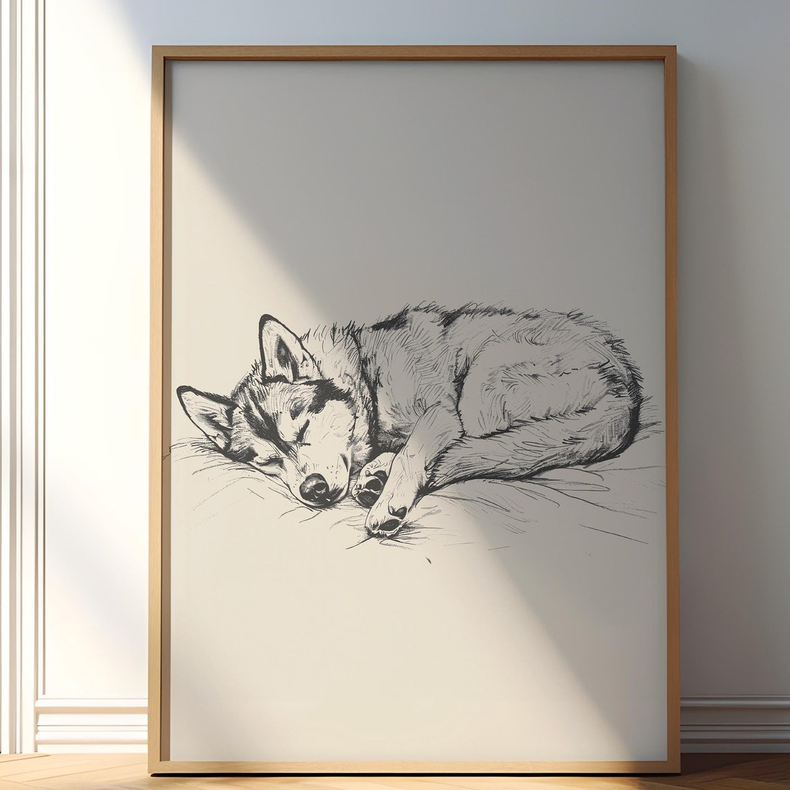 Husky Vintage Print Dog Retro Poster Dog Wall Art Antique Vintage Drawing Country Wall Art Dog Painting Sleeping Husky Poster Art