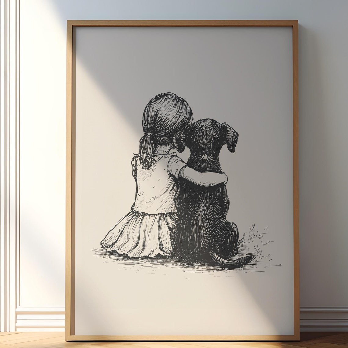 Girl And A Dog Print Dog Vintage Poster Nursery Art Antique Painting Farmhouse Wall Decor Country Wall Art Dog Drawing Dog Wall Art
