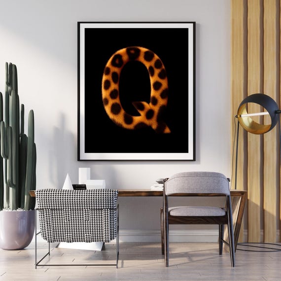 Q Leopard Wall Art Animal Print Decor Wild Glam Poster Safari Boho Jungle Monogram