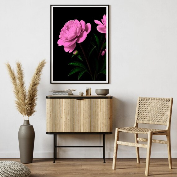 Peony Flower Wall Art Editorial Botanical Print Dark Stylish Decor Bold Floral Fashion Poster Luxury Boho