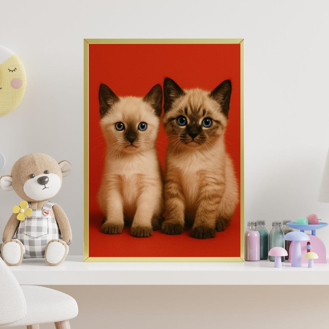 Twin Siamese Kittens Adorable Blue Eyes Nursery Animal Poster