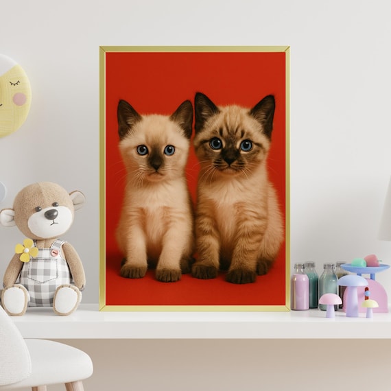 Twin Siamese Kittens Adorable Blue Eyes Nursery Animal Poster