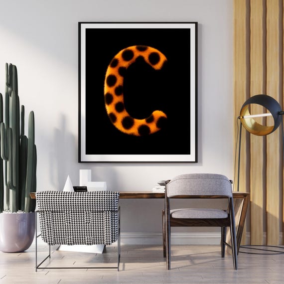 C Leopard Wall Art Animal Print Decor Wild Glam Poster Safari Boho Jungle Monogram