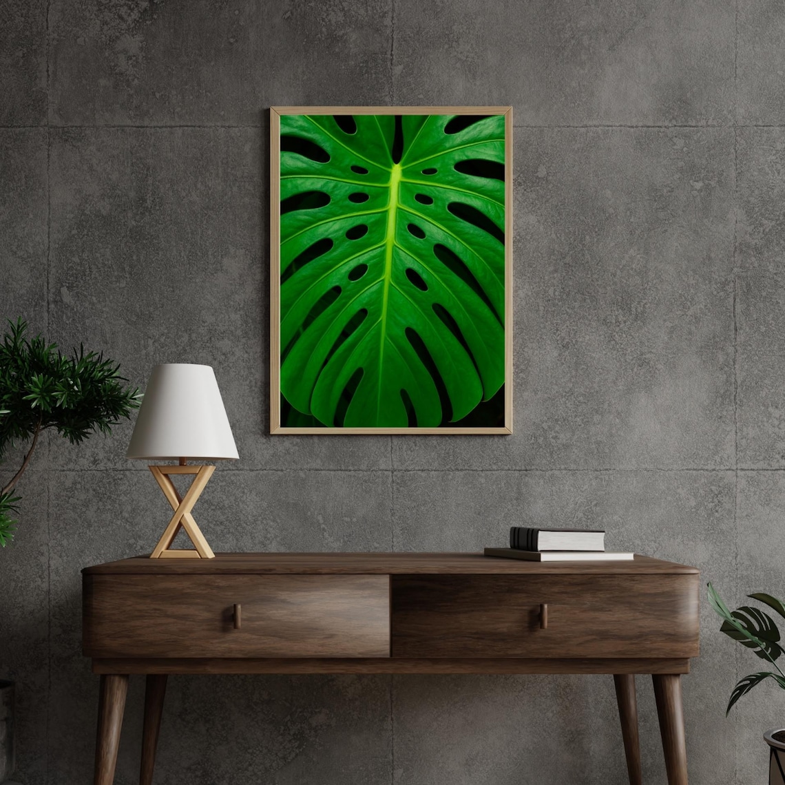 Monstera Leaf Botanical Print, Modern Workspace Decor