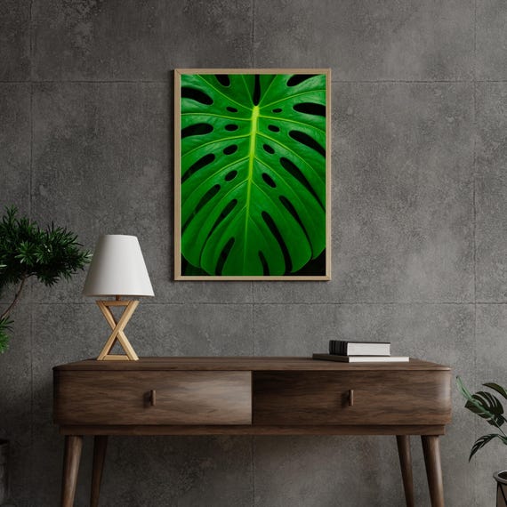 Monstera Leaf Botanical Print, Modern Workspace Decor
